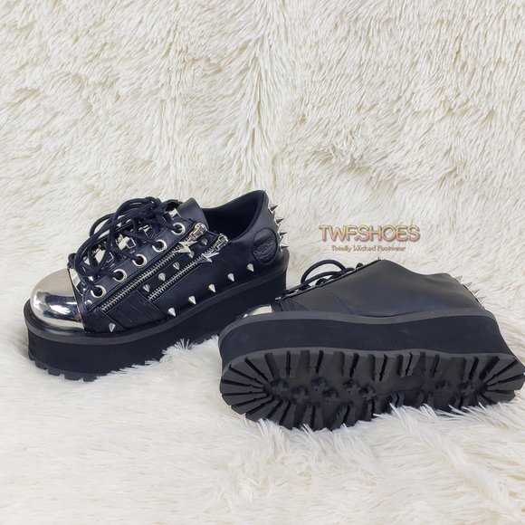 Demonia Shoes Gravedigger Chrome Toe Cap Goth Punk Mens Shoes